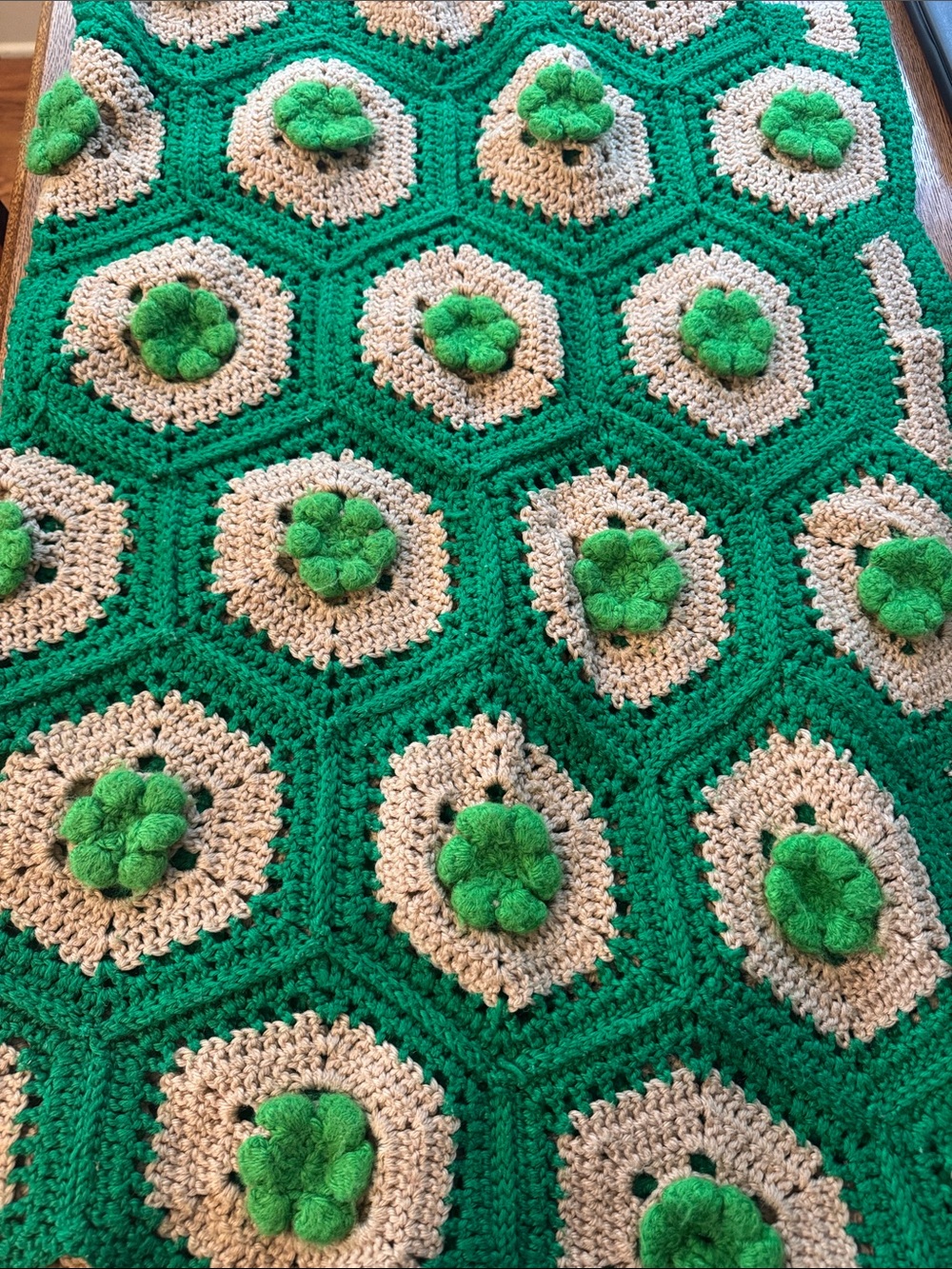 Vintage 3D Flower Handmade Crochet Granny Squares Hexagon Afghan Blanket Throw